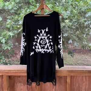 UNIF Ornate High Low Long Sleeve Distressed Mini Sweater Dress Sizes XS